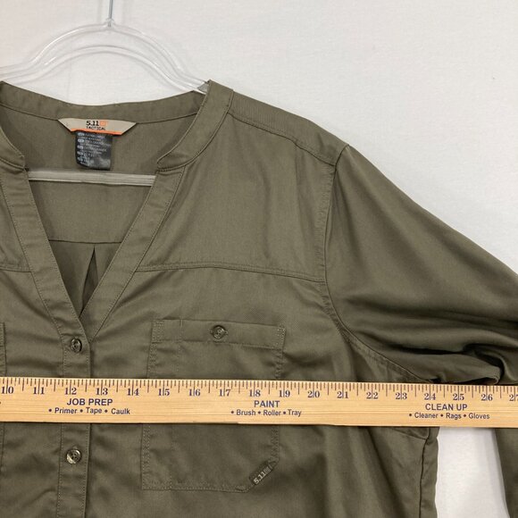 5.11 Tactical Women's size XL Olive Green Split Neck Leslie Button Down - Picture 6 of 9